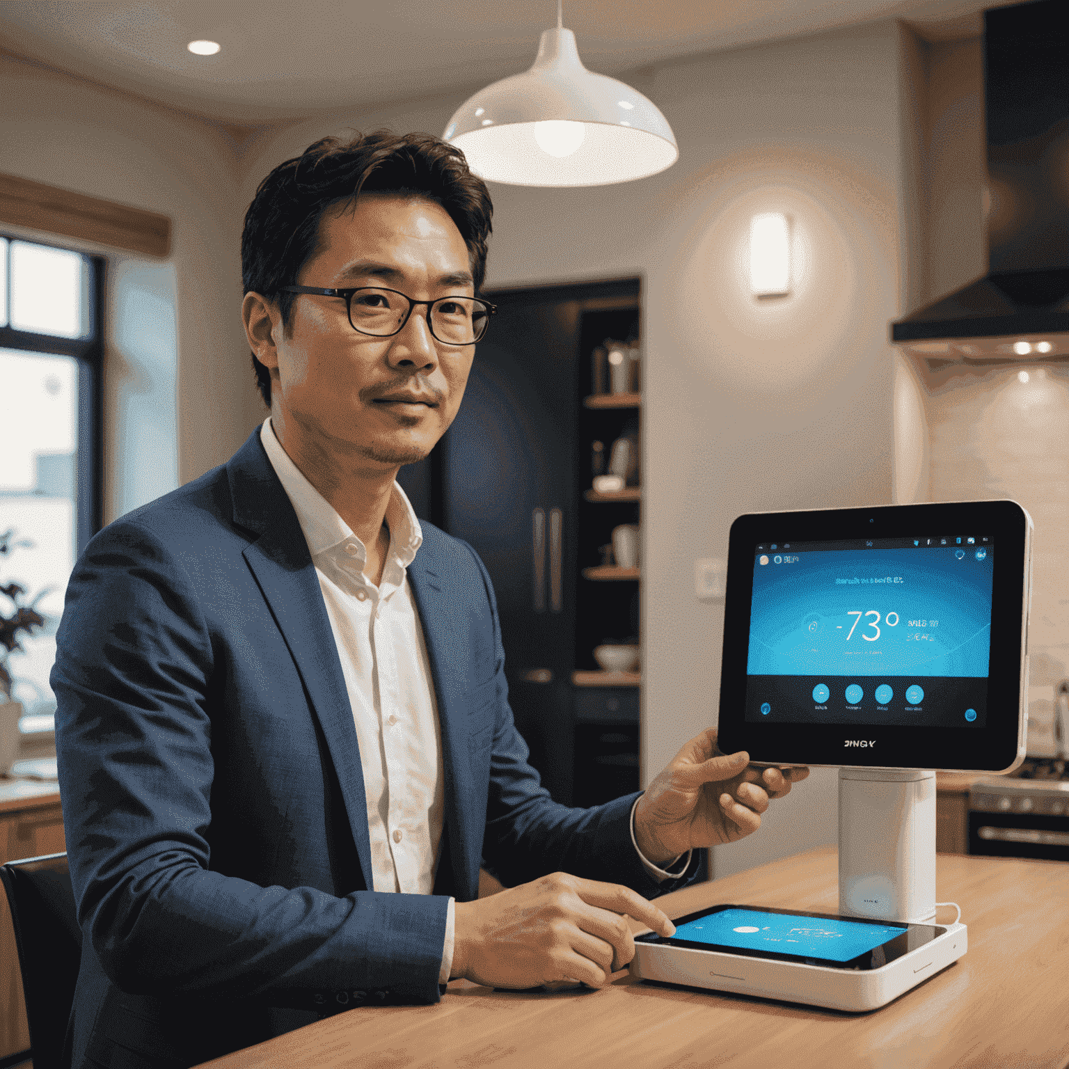 Hiro Sato, tech expert at SmartHome Hub, demonstrating a smart home device